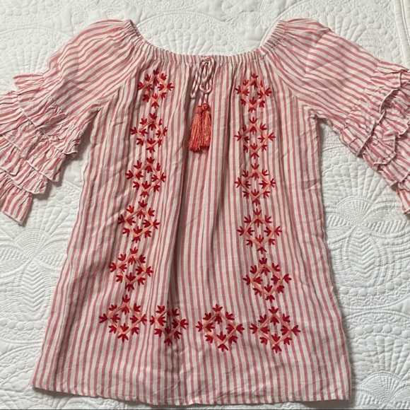 GB girls red & white stripe embroidered dress - Picture 4 of 8